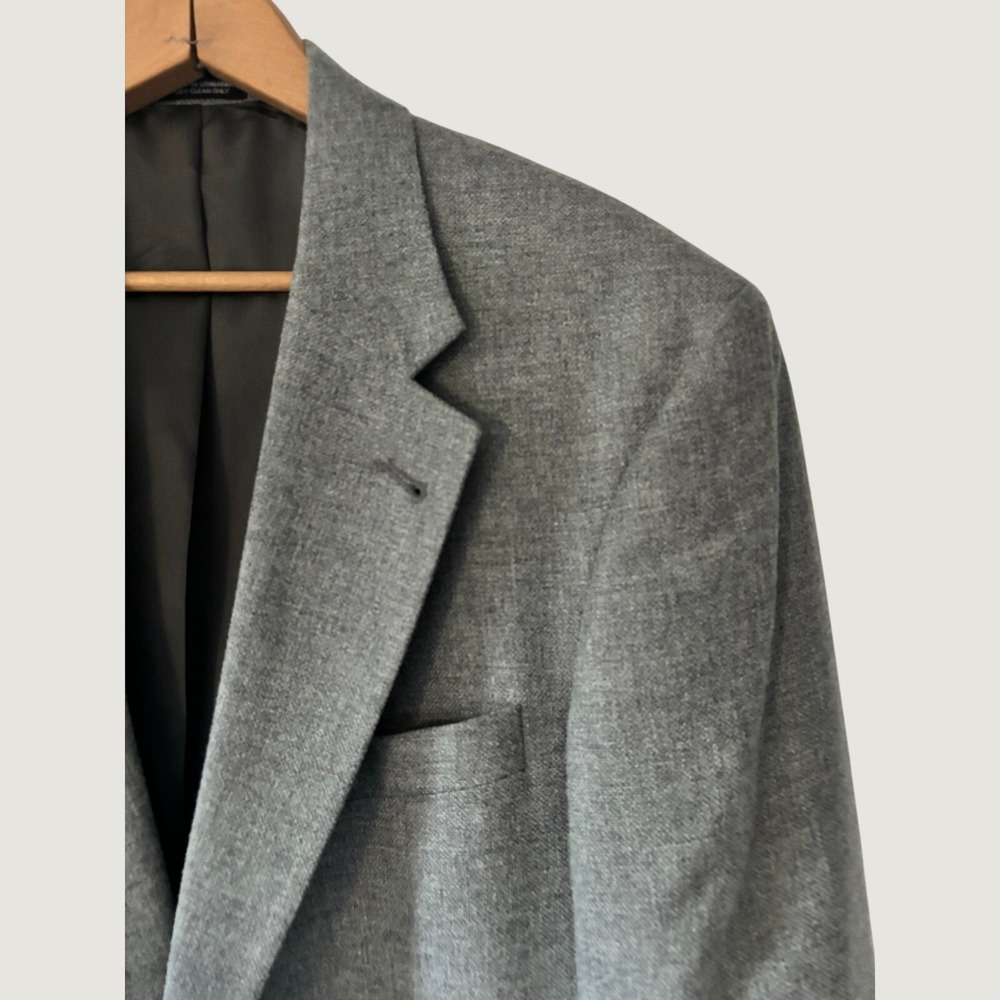 Oscar de la Renta Wool Silk Blazer Mens Gray Two Button Sport Coat Professional